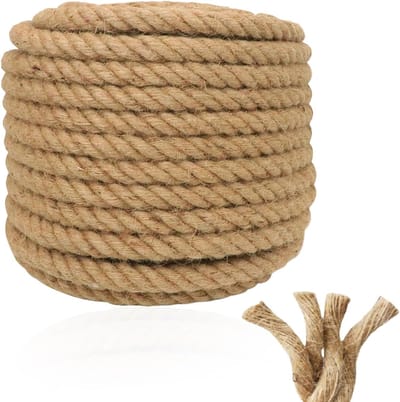 Jute naturel - L10m，20mm Dik - jutetouw dik touw - Sterk - Macramé - Touwen - Haken - Macramé - Paracord - voor terrassen, tuinieren, bundelen, kamperen, doe-het-zelfprojecten, kunst, decoratie en watersport