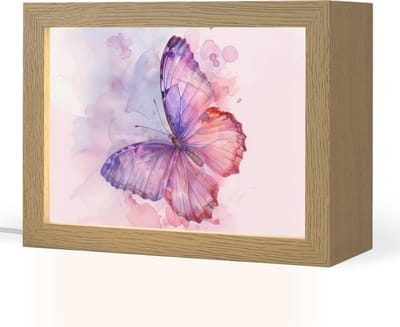 Nachtlampje 20x15 cm - Kinder lampje - Vlinder - Paars - Pastel kleuren - Verf - Tafellamp kinderkamer - Slaapkamer lamp - Bedlamp kinderen - Kinderlampje stopcontact - Wandlamp babykamer - Nachtlampjes