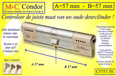 M&C Condor - High Security deurcilinder - SKG*** - 57x57 mm - Politiekeurmerk Veilig Wonen  -  inclusief gereedschap montageset