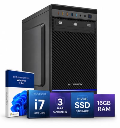Office PC Intel Core i7 - 16GB RAM - 512GB SSD - Windows 11 Pro - Desktop PC - Zakelijke Computer - Kantoor Computer - Thuiswerk PC - WiFi - Bluetooth - Plug & Play - Desktop Computer voor Office, Excel, Teams en Studie