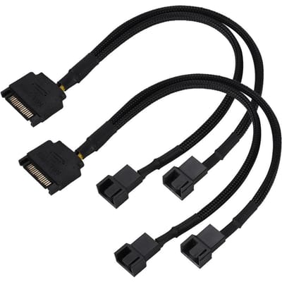 Câble Adaptateur d'Alimentation pour Ventilateur de Refroidissement SATA 15 Broches vers 2*4 Broches Convertisseur 2 Voies Câble 22AWG black