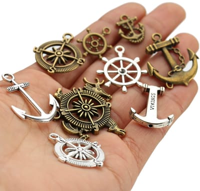 bedel, hanger, vintage, roer, kompas, steampunk voor het maken van sieraden, accessoires, antieke bedel, halsketting