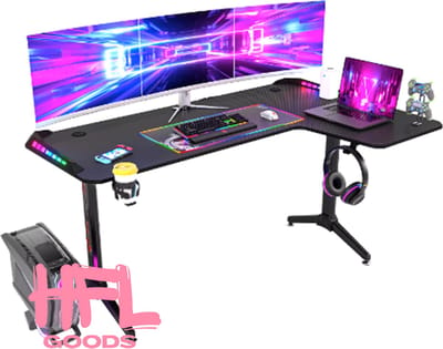 HFL Goods Gaming Bureau - Rechtsom - RGB Led Verlichting - Zwart - 152,4 CM
