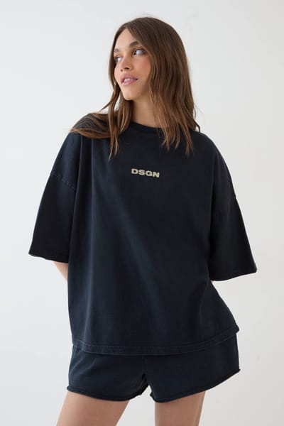 Dames Dsgn Studio Heavyweight Gewassen Oversized T-shirt Met Korte Mouwen | Washed Black | Maat: Large