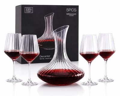 EasyMart Wijnglazen Set met Decanteerkaraf – 5-Delige Wijnset – 4 Rode Wijnglazen 510 ml en Wijnkaraf 1,8 Liter – Borosilicaatglas – Cadeauset voor Wijnliefhebbers