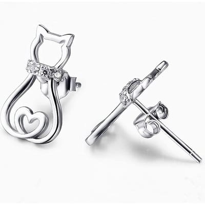 Huitan Schattige Katten Oorbellen voor Vrouwen Uitgesneden Design Minimalistische Dier Stud Oorbellen met Glanzende CZ Steen Statement Sieraden Nieuw gray