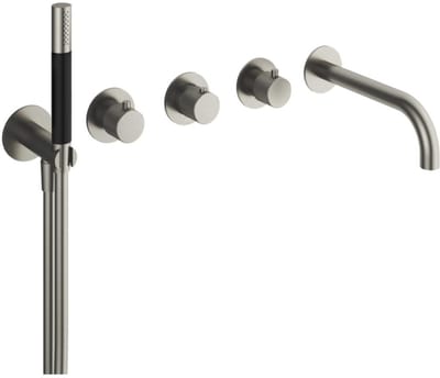 Hotbath Cobber X Afbouwdeel Badthermostaatmet Uitloop incl. Handdouche en Doucheslang - Geborsteld RVS 316