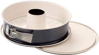 Famanu – Ronde bakvorm Ø 28 cm met platte bodem en buisbodem, lekvrije sluiting met ILAG anti-aanbaklaag, geschikt voor taarten, cakes en tulbanden, crème antraciet afwerking