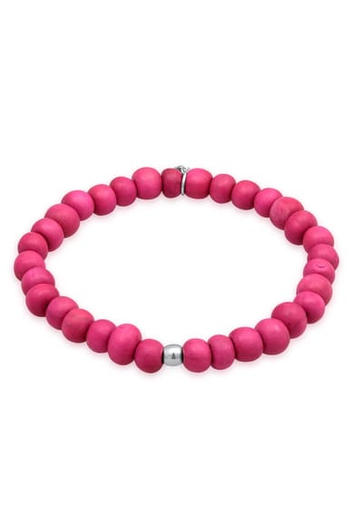 KUZZOI - Armband - Heren Houten Kralen roze in 925 sterling zilver - Heren