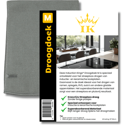 Induction Kings - 1x Premium Droogdoek M Grijs 61*46cm – Streeploos Drogen voor uw Inductie Kookplaat, Keramische Kookplaat, Keuken, Woonkamer, Glas, Badkamer, Auto, RVS, Roestvrij Staal en andere Gladde Oppervlaktes - Theedoek - Herbruikbaar