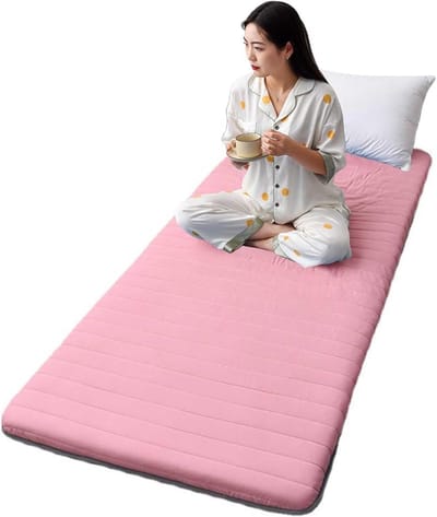 Vloermatras met tas - Oprolbare futon - Gastvrij slapen - Afneembare hoes - 80x190cm - Roze