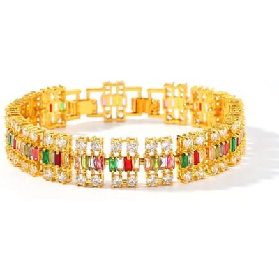 Europese en Amerikaanse Mode Gegalvaniseerd Echt Goud Zirconium Horlogeketting Drie Rijen Armband beige
