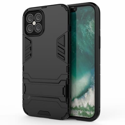 Coverup Hoesje - Geschikt voor iPhone 12 Pro Max Hoesje - Coverup Armor Kickstand Back Cover - Zwart