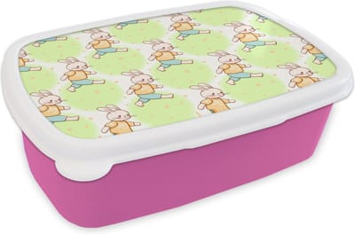 Broodtrommel Roze - Lunchbox - Brooddoos - Konijn - Patronen - Kinderen - Cartoon - 18x12x6 cm - Kinderen - Meisje