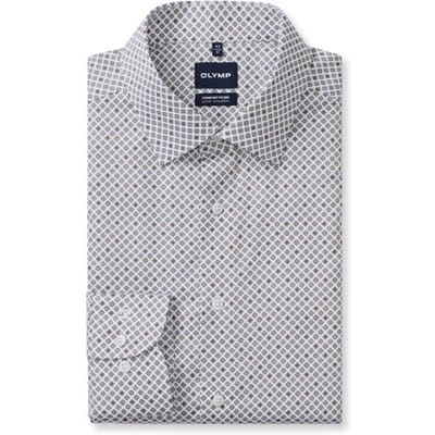 OLYMP Luxor comfort fit Big overhemd - dobby - wit met grijs en groen dessin - Strijkvrij - Boordmaat: 49 (EU maat: 4XL)