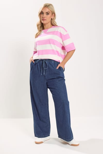 Yours Indigoblauwe Pullon Jeans Met Wijde Pijpen Size Regular > 42
