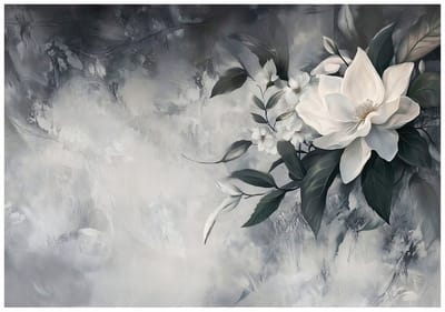 WALLARENA - Fotobehang - 150x105 cm - fototapete met bladeren en bloemen in betonlook voor keuken, slaapkamer en woonkamer
