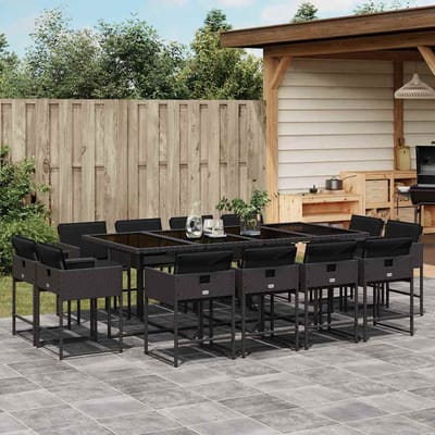 vidaXL - 13-delige - Tuinset - met - kussens - poly - rattan - zwart