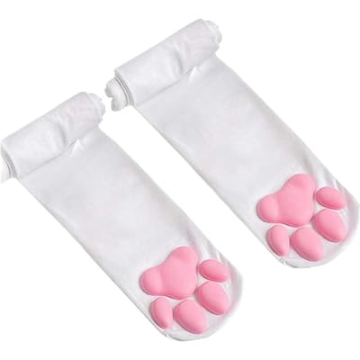 1 Paire Chaussettes Hautes 3D Patte de Chat Coussinet de Viande, Chaussettes de Sol pour la Maison, Chaussettes Créatives Amusantes pour Filles One Size