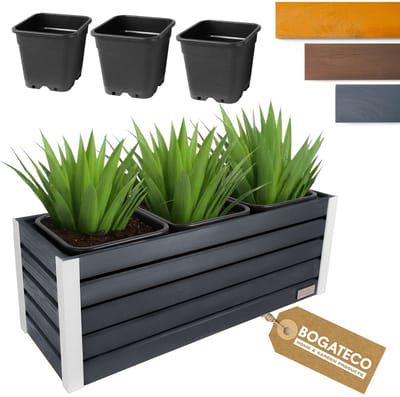 BOGATECO Houten Bloembak | Plantenbak | Bloempot 37x100x36 cm | Kruidenpot voor Thuis Tuin Balkon Terras | Pot met Kunststof Inzetstuk | Geïmpregneerd | Antraciet