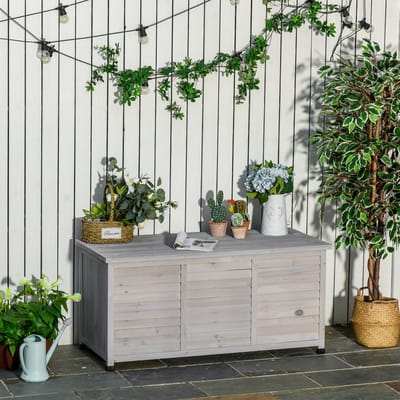 REDOM - Tuinopbergbox - Geventileerd Deksel - Multifunctioneel - Voor Tuin - Hout - Lichtgrijs - 127 X 56 X 60 Cm