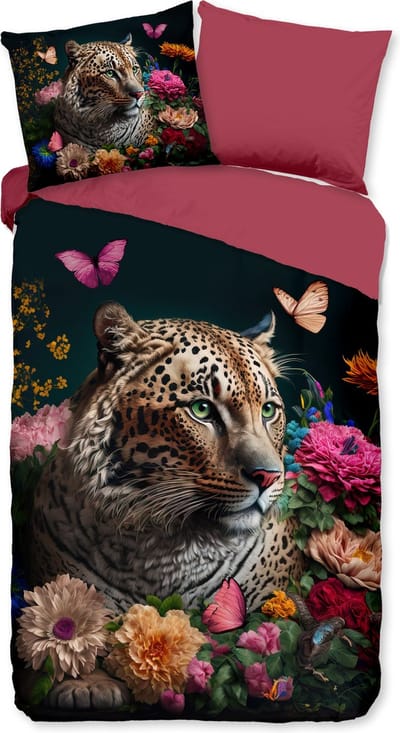 Pure dekbedovertrek luipaard met bloemen - 1 persoons 140x200/220 cm - Multi - Microvezel