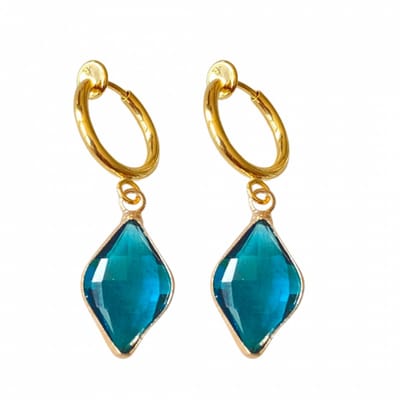 Klem oorbellen -Youetta- aqua blauw- goudkleurig- geen gaatje-Charme Bijoux