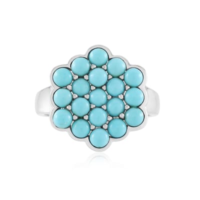 Cavill - Ring 925 Sterling Zilver met Platina Coating - 2,565 Ct Sleeping Beauty Turkoois Ronde Cabochon - Moderne Blauwe Edelsteen Sieraden