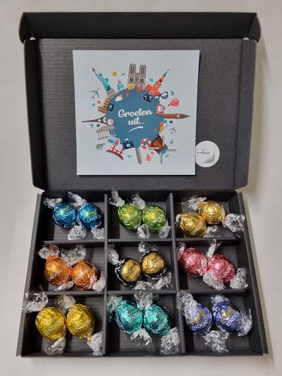 Chocolade Ballen Proeverij Pakket | Chocolade pakket met 9 verschillende chocolade smaken kwaliteits chocolade met Mystery Card 'Groeten Uit...' (met persoonlijke videoboodschap) | Cadeaupakket | Feestdagen box | Chocolade cadeau | Valentijnsdag