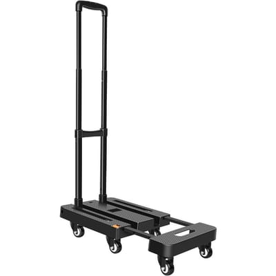 Chariot utilitaire pliant à 6 roues avec 2 cordes élastiques, plateforme de charge de 500 lb, diable pour voyage, bagages, shopping, noir black