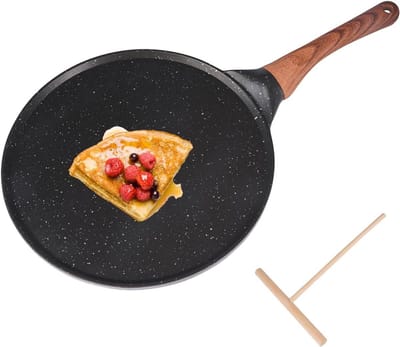 Crêpepan 26 cm - Pannenkoekenpan Platte pan - Lekkere Pannenkoeken Maken - Antiaanbaklaag Zonder PFOA - 26 Centimeter - Zwart
