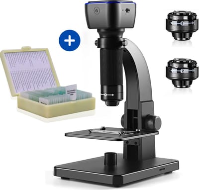 Zoomble® Digitale Microscoop met 25 Preparaten & Camera – 500x/2000x Zoom – Beeld op Scherm via App - E-book Microscopie - Foto/Video - Wifi/USB - 1800mAh Batterij