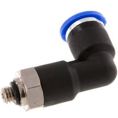 6mm x M 5 90 graden L-verbinding Messing/PA 66 Insteekfitting Buitendraad Lange Behuizing Draaibaar NBR [2 Stuks]