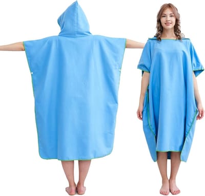 Comfortabele Surf Poncho Handdoek voor Volwassenen van Microvezel met Kap voor Zwemmen, Kamperen en Reizen, Sneldrogend en Lichtgewicht, Blauw