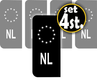 Jerma - Kenteken sticker - 4 st. zwart-wit - NL - 4.5 x 10 cm - Vinyl - zelfklevend - beschermlaag
