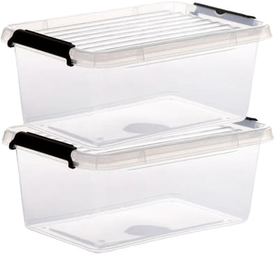 5Five opberg kist met deksel - 2x - Clip Box - 4,5 liter - 29 x 20 x 12 cm - kunststof - transparant