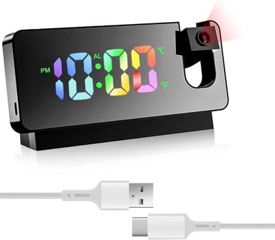 Ynkkvre - Projectie Wekker - Spiegel Wekker met Temperatuurweergave en Groot LED Display - 180° Draaibaar - USB Aangedreven - Digitale Wekker met Plafondprojectie