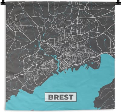 Wandkleed - Wanddoek - Brest - Frankrijk - Plattegrond - Stadskaart - Kaart - 180x180 cm - Wandtapijt