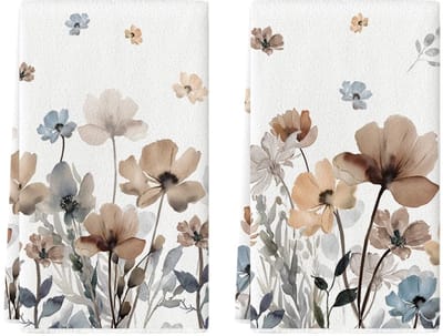 ONF3 - Keukenhanddoeken - Bloemen - Set van 2 - Bruin - Theedoeken voor de keuken - Decoratieve handdoeken - Geschikt voor elke gelegenheid