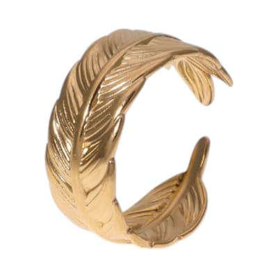 Trendy verstelbare ring met veertje motief - goudkleurig - RVS