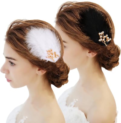 Elegante Haarspelden met Veertjes en Parels voor Vrouwen en Meisjes, Perfect voor Ballet en 1920s Kostuums, Set van 4 Stuks