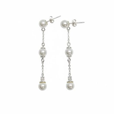 Dames Lange Oorbellen in 925 Sterling Zilver met Drievoudige Parel BIPE045