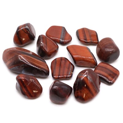 Zak met 12 Afrikaanse edelstenen tijgeroog - rood - maat 7 - 26 mm (KG)