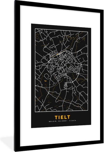 Fotolijst incl. Poster - Stadskaart - Kaart - Tielt - Goud - Plattegrond - 80x120 cm - Posterlijst