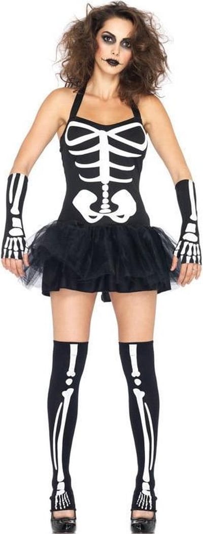 Halloween Skelet Jurkje Volwassenen Vrouwen Zwart Halloween en Horror Maat S