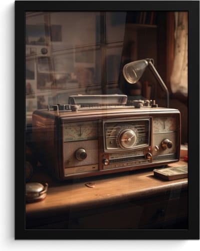 Poster in lijst - Fotolijst 30x40 cm - Posters - Vintage - Radio - Oud - Bureau - Lamp - Posterlijst zwart - Decoratie - Wanddecoratie woonkamer - Muurdecoratie slaapkamer
