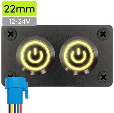 ProRide Metalen pulsschakelaar 12-24V OFF-(ON) - Inbouwpaneel tweevoudig - 22mm - IP67 - LED indicatie Geel