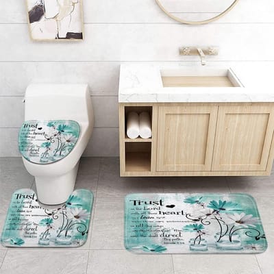 Rustieke groenblauw madeliefje bloemen boerderij bloemen badtapijten, land houten turkoois vintage antiek antislip flanel badkamer accessoire tapijt, droog snel waterabsorberende badmatten, 47 x 65 cm