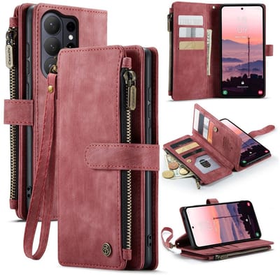 CaseMe C30 Hoesje Geschikt voor Samsung Galaxy S26 Ultra | Wallet Zipper Book Case met Pasjeshouder | Beschermhoes met Portemonnee | Rood