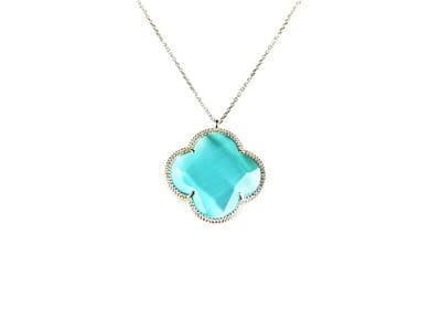 model Fiori grote klaver collier in zilver grote klaver turkoois